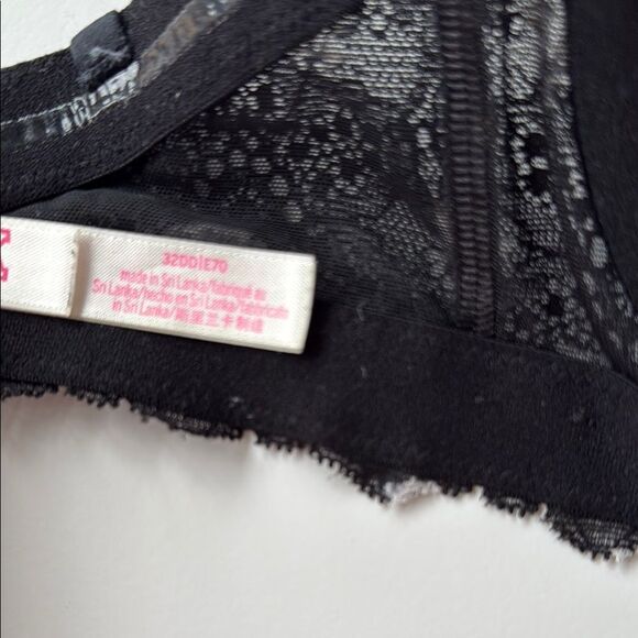 VICTORIAS SECRET PINK BLACK STRAPLESS PUSH-UP PLUNGE BRA SIZE 32DD LACE - Picture 6 of 7
